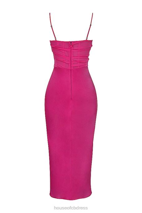House of CB Teia Hot Pink Draped Corset Midi Dress Clothing 4H6N319