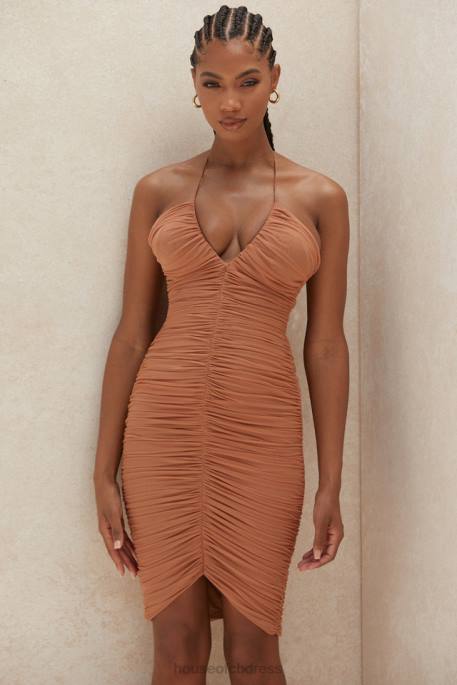 House of CB Tiarra Amber Ruched Mesh Midi Dress Clothing 4H6N607