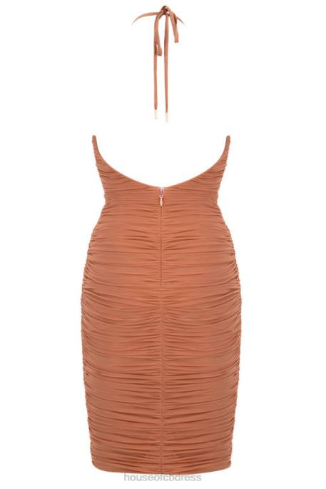 House of CB Tiarra Amber Ruched Mesh Midi Dress Clothing 4H6N607