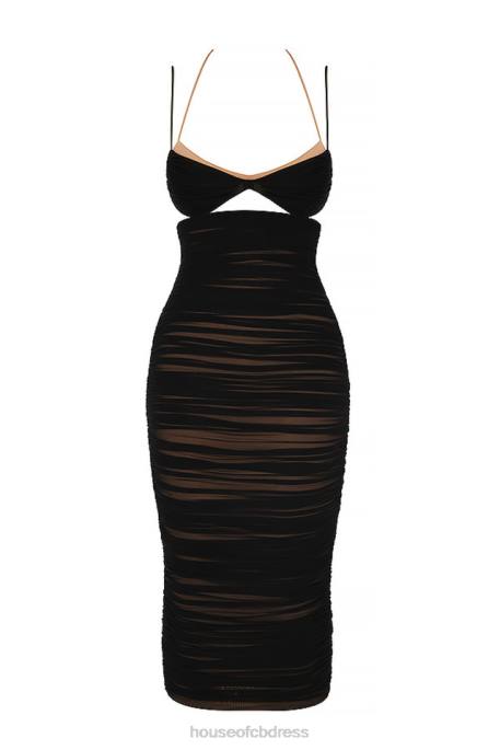 House of CB Tibi Black Cutout Ruched Midi Dress Clothing 4H6N579