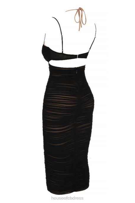House of CB Tibi Black Cutout Ruched Midi Dress Clothing 4H6N579