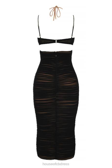 House of CB Tibi Black Cutout Ruched Midi Dress Clothing 4H6N579
