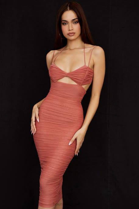 House of CB Tibi Rose Cutout Ruched Midi Dress Clothing 4H6N504