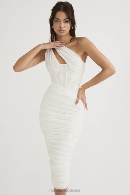 House of CB Valentina Ivory Asymmetric Cutout Midi Dress Clothing 4H6N483