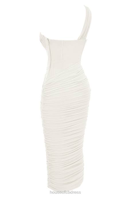 House of CB Valentina Ivory Asymmetric Cutout Midi Dress Clothing 4H6N483
