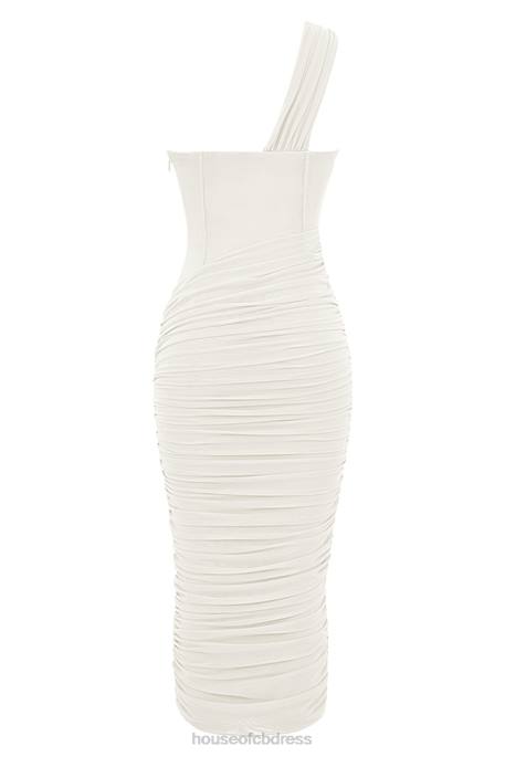 House of CB Valentina Ivory Asymmetric Cutout Midi Dress Clothing 4H6N483