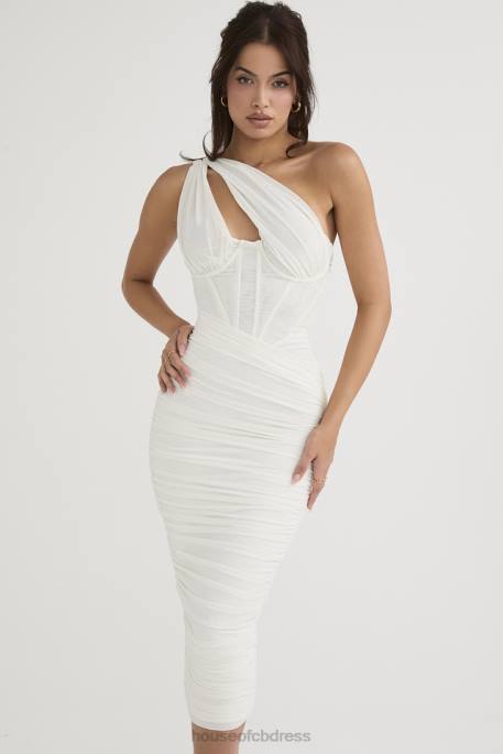 House of CB Valentina Ivory Asymmetric Cutout Midi Dress Clothing 4H6N483