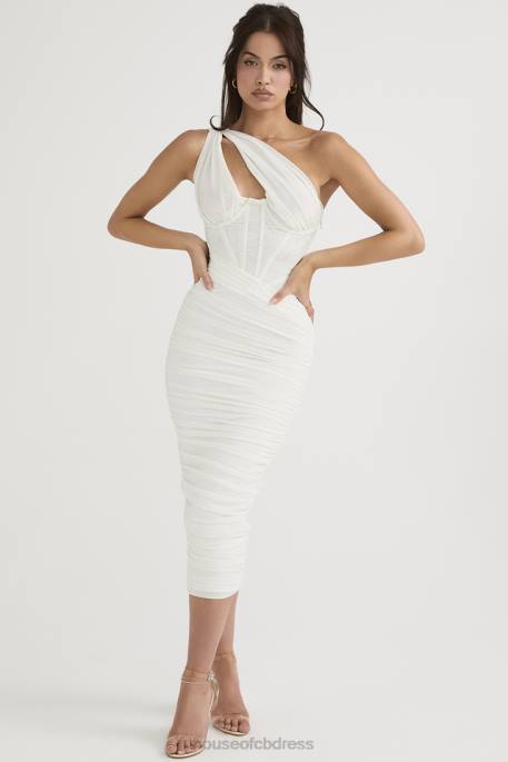 House of CB Valentina Ivory Asymmetric Cutout Midi Dress Clothing 4H6N483
