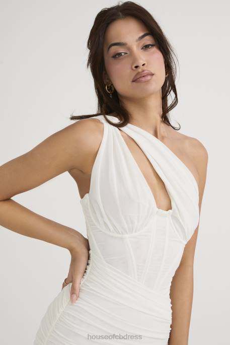 House of CB Valentina Ivory Asymmetric Cutout Midi Dress Clothing 4H6N483
