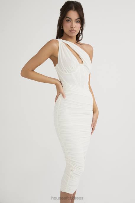 House of CB Valentina Ivory Asymmetric Cutout Midi Dress Clothing 4H6N483