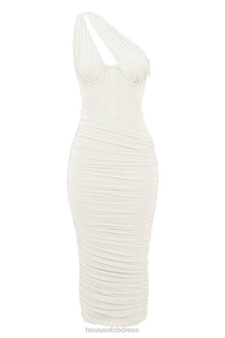 House of CB Valentina Ivory Asymmetric Cutout Midi Dress Clothing 4H6N483