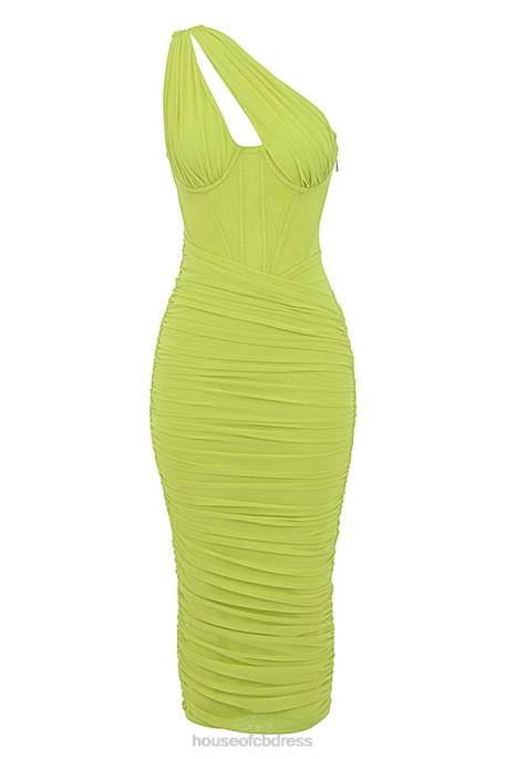 House of CB Valentina Lime Asymmetric Cutout Midi Dress Clothing 4H6N422