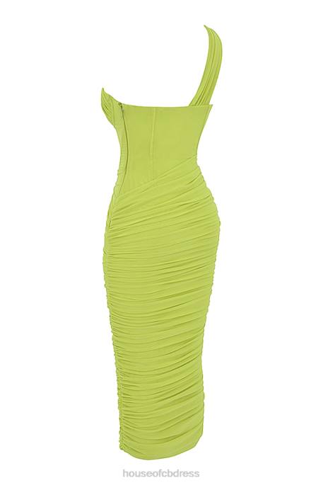 House of CB Valentina Lime Asymmetric Cutout Midi Dress Clothing 4H6N422