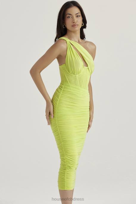 House of CB Valentina Lime Asymmetric Cutout Midi Dress Clothing 4H6N422