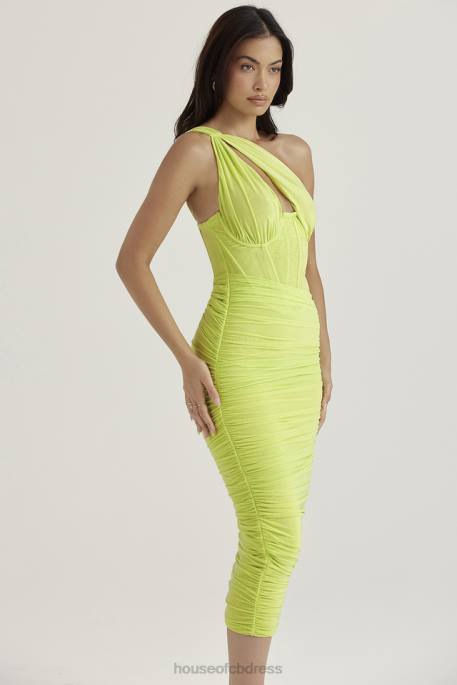 House of CB Valentina Lime Asymmetric Cutout Midi Dress Clothing 4H6N422