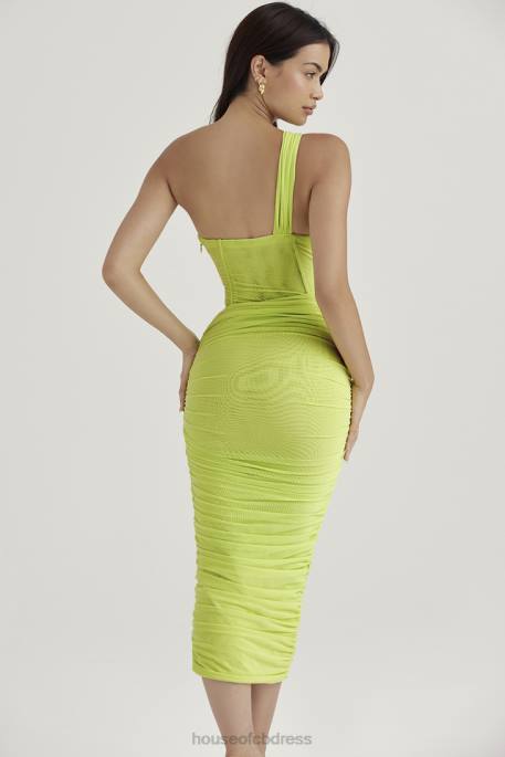 House of CB Valentina Lime Asymmetric Cutout Midi Dress Clothing 4H6N422