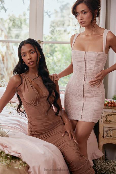 House of CB Valentina Mocha Asymmetric Cutout Midi Dress Clothing 4H6N488