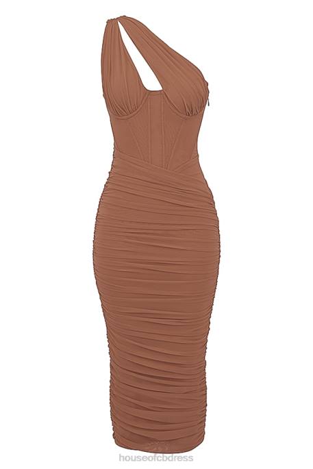House of CB Valentina Mocha Asymmetric Cutout Midi Dress Clothing 4H6N488