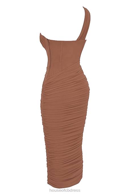 House of CB Valentina Mocha Asymmetric Cutout Midi Dress Clothing 4H6N488