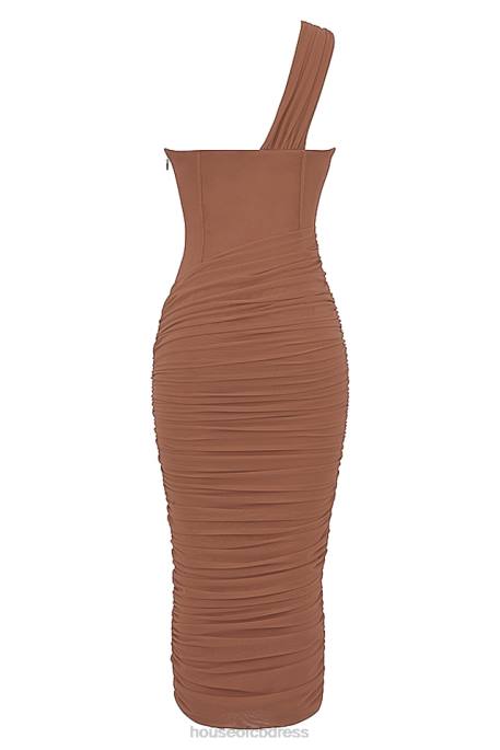 House of CB Valentina Mocha Asymmetric Cutout Midi Dress Clothing 4H6N488