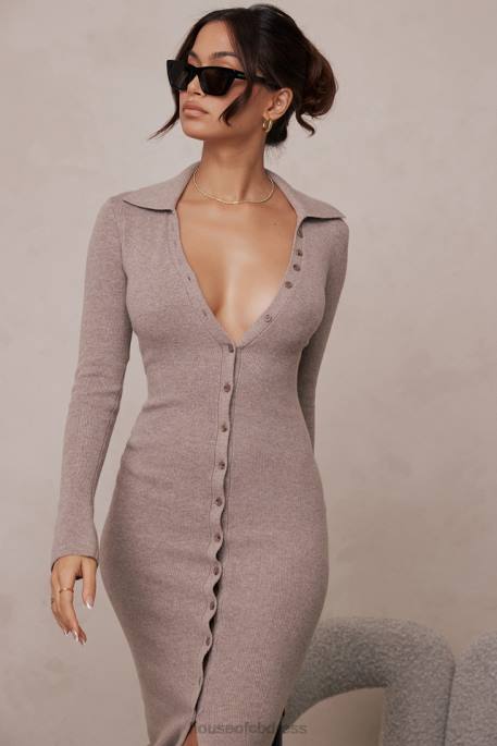 House of CB Yvette Beige Cashmere Knit Midi Dress Clothing 4H6N311