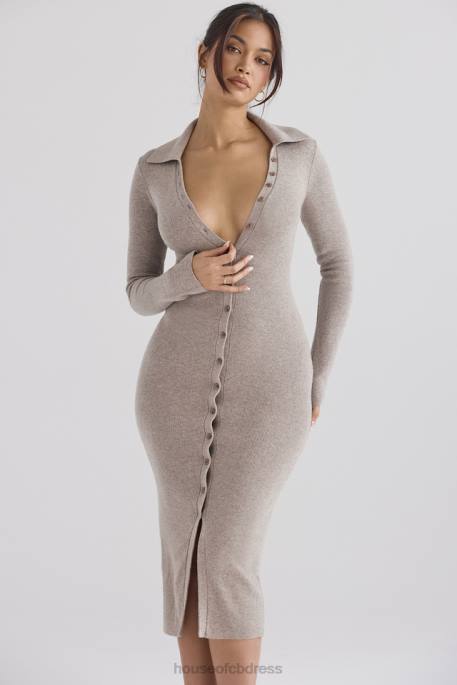 House of CB Yvette Beige Cashmere Knit Midi Dress Clothing 4H6N311