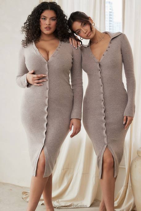 House of CB Yvette Beige Cashmere Knit Midi Dress Clothing 4H6N311