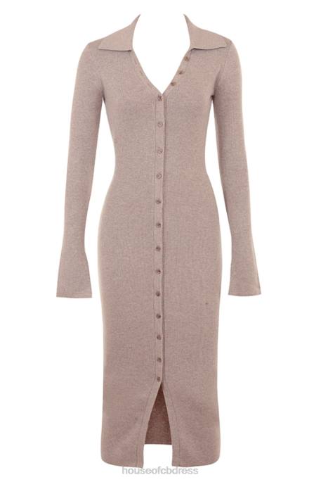 House of CB Yvette Beige Cashmere Knit Midi Dress Clothing 4H6N311