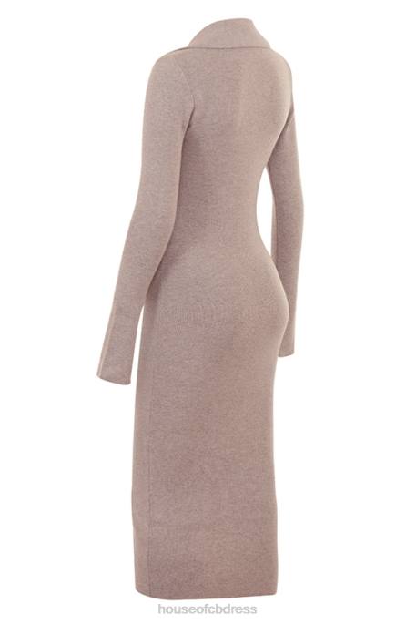 House of CB Yvette Beige Cashmere Knit Midi Dress Clothing 4H6N311