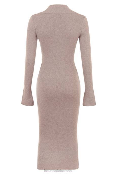House of CB Yvette Beige Cashmere Knit Midi Dress Clothing 4H6N311