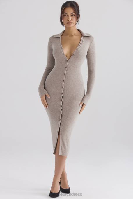 House of CB Yvette Beige Cashmere Knit Midi Dress Clothing 4H6N311