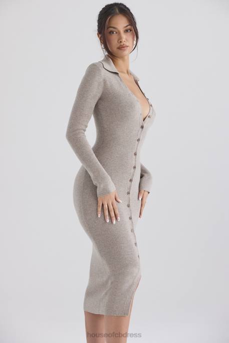 House of CB Yvette Beige Cashmere Knit Midi Dress Clothing 4H6N311