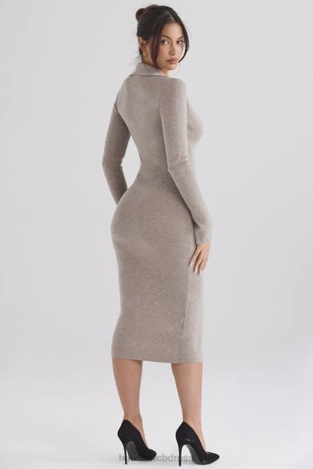 House of CB Yvette Beige Cashmere Knit Midi Dress Clothing 4H6N311