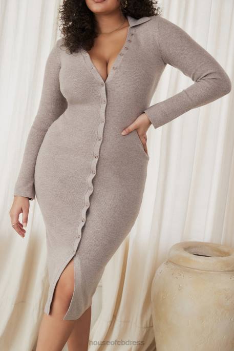 House of CB Yvette Beige Cashmere Knit Midi Dress Clothing 4H6N311