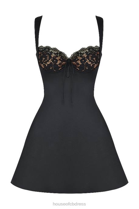 House of CB Adriana Black Satin And Lace Mini Dress Clothing 4H6N385