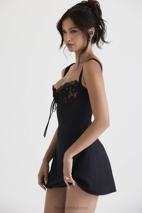 House of CB Adriana Black Satin And Lace Mini Dress Clothing 4H6N385