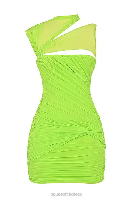 House of CB Adrie Neon Green Gathered Mini Dress Clothing 4H6N187