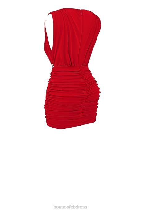 House of CB Aliza Cherry Gathered Mini Dress Clothing 4H6N236