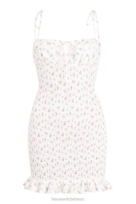 House of CB Allie White Floral Shirred Mini Dress Clothing 4H6N616