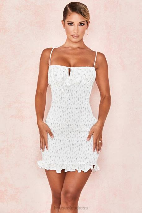 House of CB Allie White Floral Shirred Mini Dress Clothing 4H6N616