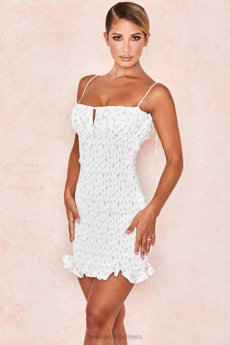 House of CB Allie White Floral Shirred Mini Dress Clothing 4H6N616
