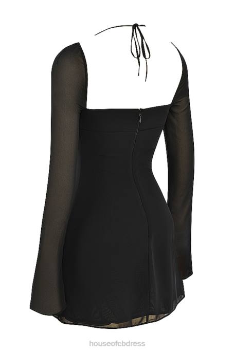 House of CB BabyDoll Black Chiffon Halter Mini Dress Clothing 4H6N510