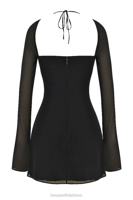 House of CB BabyDoll Black Chiffon Halter Mini Dress Clothing 4H6N510