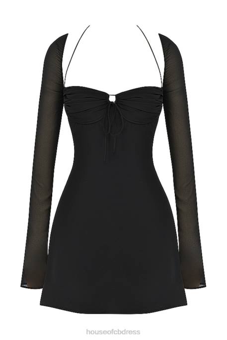 House of CB BabyDoll Black Chiffon Halter Mini Dress Clothing 4H6N510