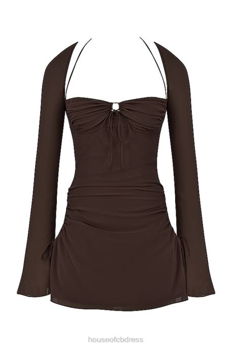 House of CB Baby Chocolate Chiffon Cutout Halter Mini Dress Clothing 4H6N506