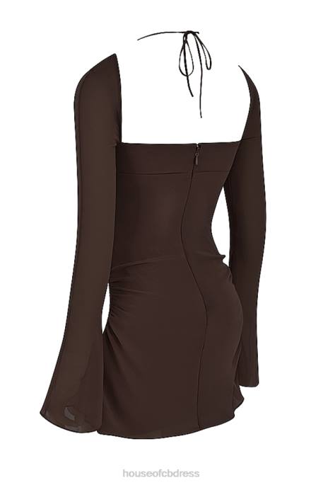 House of CB Baby Chocolate Chiffon Cutout Halter Mini Dress Clothing 4H6N506