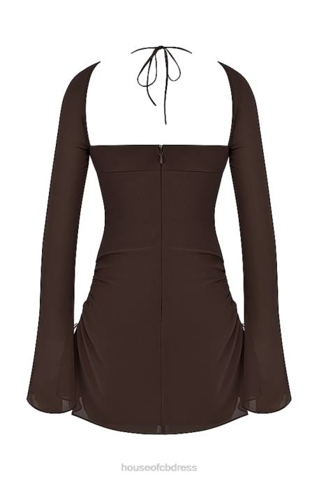 House of CB Baby Chocolate Chiffon Cutout Halter Mini Dress Clothing 4H6N506