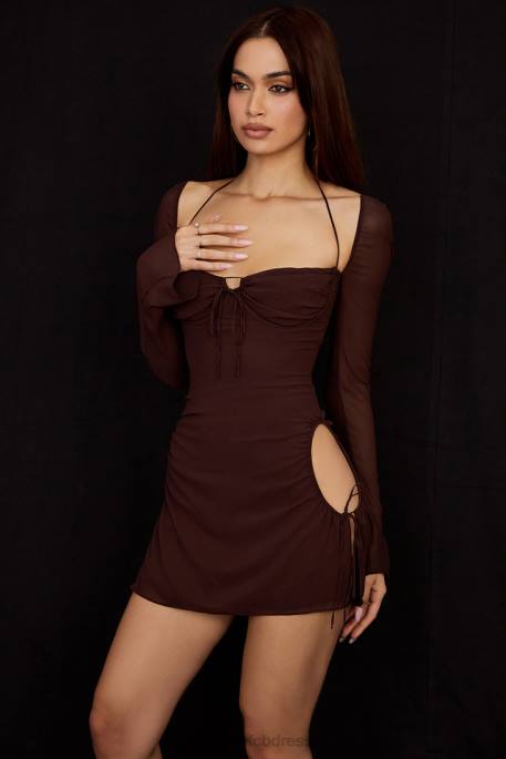 House of CB Baby Chocolate Chiffon Cutout Halter Mini Dress Clothing 4H6N506