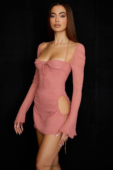 House of CB Baby Pink Chiffon Cutout Halter Mini Dress Clothing 4H6N524