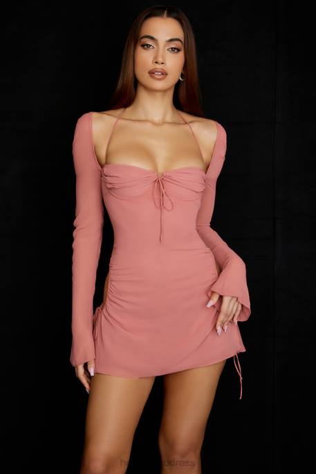 House of CB Baby Pink Chiffon Cutout Halter Mini Dress Clothing 4H6N524